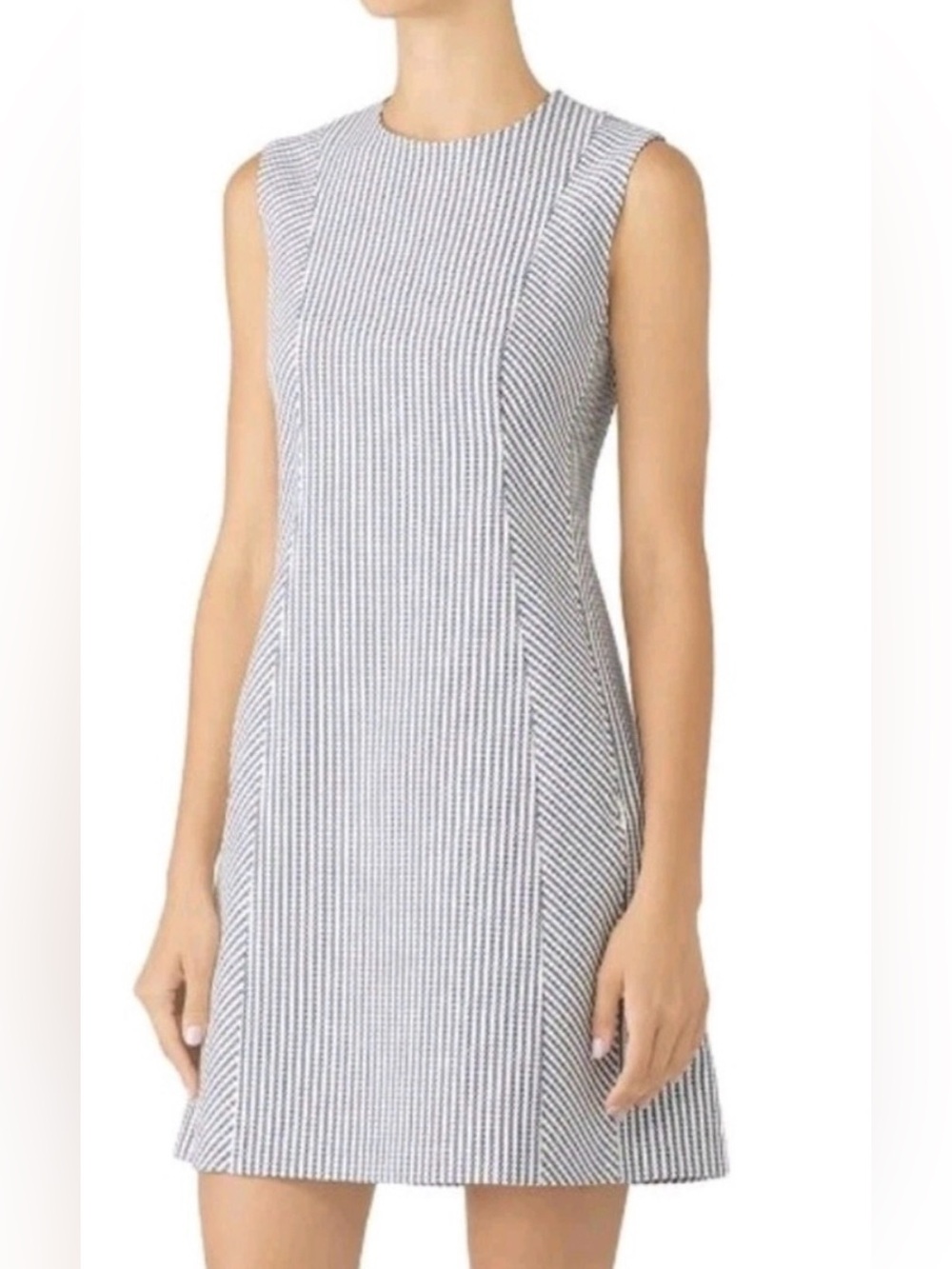 Theory Navy Blue and White Striped Sleeveless Mini Dress